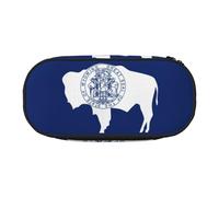 ENRPTY Wyoming State Flag Print With Zipper Compartments Stationery Pencil Bag Portable Cosmetic Storage Bag
