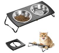 Ensayeer Upgraded Raised Foldable Cat Bowls, Elevated Bowls with Height Folding Stand for Indoor Cats, with 2-Stainless Steel Non-Slip Bowl&1 Travel Bag, 10° Tilted Cat Food Bowls(Black, 1Pack)