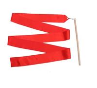 ENSDIEPLS Dance Ribbons Streamers, 2 Pcs Multicolor No Knot Dance Ribbon Silk Streamer Wooden 234x6x1cm Train CircusArtTalent(Red)