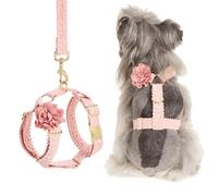 Ensemble harnais et laisse pour chien de grande taille Cute Girl Harnais réglable pour chien rose à fleurs et dentelle avec boucle métallique Gilet de mariage pour animal de compagnie No Pull