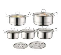 Ensemble Of Casseroles In Stainless Steel - 12 Pieces Compatible Induction With Couvercles En Verre | Faitouts Et Marmites Pour Soupes, Ragoûts, Légumes Vapeur | Batterie De Cuisine Durable Pour