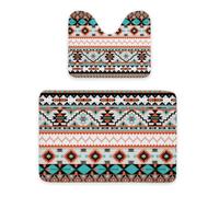 ENSFTF 2 Pcs Bathroom Mat Set - 50x40cm Toilet Mat + 60x90cm Rectangular Mat, Non-Slip, Absorbent Soft Fiber Aztec Style