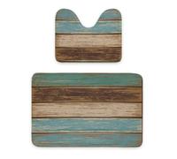 ENSFTF 2 Pcs Bathroom Mat Set - 50x40cm Toilet Mat + 60x90cm Rectangular Mat, Non-Slip, Absorbent Soft Fiber, Wood Grain Patterned