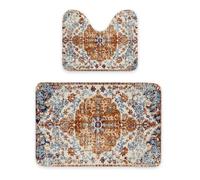 ENSFTF 2 Pcs Bathroom Mat Set - 50x40cm Toilet Mat + 60x90cm Rectangular Mat, Non-Slip, Absorbent Soft Fiber, Retro Bohemian