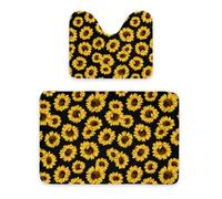 ENSFTF 2 Pcs Bathroom Mat Set - 50x40cm Toilet Mat + 60x90cm Rectangular Mat, Non-Slip, Absorbent Soft Fiber, Sunflowers Patterned
