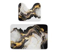ENSFTF 2 Pcs Bathroom Mat Set - 50x40cm Toilet Mat + 60x90cm Rectangular Mat, Non-Slip, Absorbent Soft Fiber, Marble Pattern