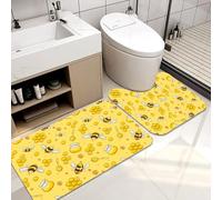 ENSFTF 2-Piece Bathroom Mat Set,Bee Pattern Non-Slip Washable Bath Mats, Water Absorbent Toilet Rugs for Bathroom Floor 50 x 80 cm + 50 x 60 cm