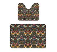 ENSFTF 2PC Bathroom Mat Set - 50x40cm Toilet Mat + 60x90cm Rectangular Mat, Non-Slip, Absorbent Soft Fiber, Strawberry Thief Patterned