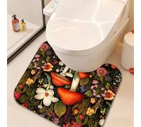 ENSFTF Large Toilet Mat, U-shape Non-Slip Washable Toilet Rugs,Water Absorbent bath mat, 50 x 60 cm,Mushroom Pattern