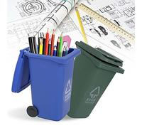 Enshey 2 pcs Mini Wheelie Bin TRASH & RECYCLE Can Novelty Office Desk Tidy Worktop Tools Desktop Stationery Organiser Storage Box Kids Pen Pot Holder Creative Gift