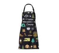 ENSIANTH Camping Aprons for Women Women Life Is Better When You're Camping Kitchen Chef Cooking BBQ Grill Apron with Pocket (24625 camping apron)