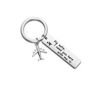 ENSIANTH Fly Safe I Need You Here with Me Keychain Pilot Flight Attendant Gift Long Distance Jewelry Airplane Jet Traveler Gift (Fly Safe Keychain)