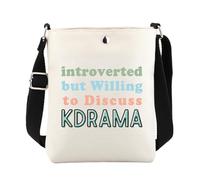 ENSIANTH Funny Kdrama Gifts for Women Introverted But Willing to Discuss Kdrama Crossbody Bag with Adjustable Shoulder Strap (241021 Kdrama crossbody)