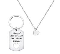 ENSIANTH Grandpa Gift Stole My Heart They Call Me Grandpa Set Heart Cut out Necklace Grandpa Granddaughter Father’s Day Gift, S, Stainless Steel