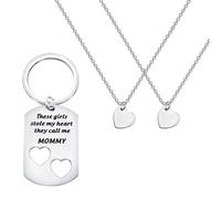 ENSIANTH Mommy Jewelry Mother’s Day Gift Stole My Heart They Call Me Mommy Keychain Set Heart Cut out Necklace for Daughter, S, Stainless Steel