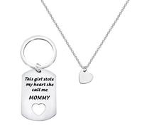 ENSIANTH Mommy Jewelry Mother’s Day Gift Stole My Heart They Call Me Mommy Keychain Set Heart Cut out Necklace for Daughter, S, Stainless Steel