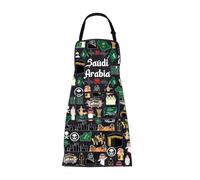 ENSIANTH Saudi Arabia Adjustable Apron with Pockets Kitchen Cooking Apron Saudi Arabia Souvenir Gifts Trip Vocation Gift (25515 Saudi Arabia A)