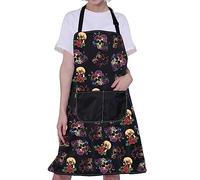 ENSIANTH Skull Cooking Apron Skull Aprons with Pockets Funny Kitchen Baking Grilling BBQ Chef Apron with Skulls Lover Gifts (skull apron)