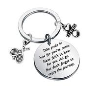 ENSIANTH Tennis Keychain Gifts Tennis Player Gifts Tennis Teams Inspiration Gift Tennis Jewelry Tennis Coaches Gifts Take Pride in How Far You Have Come (silver)
