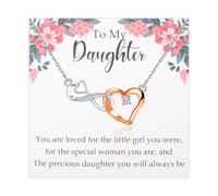 ENSIANTH To My Daughter Necklace Daughters Interlocking Hearts Necklace Mom Dad to Daughter With Message Card Graduation Gifts, One Size, Stainless Steel, No Gemstone