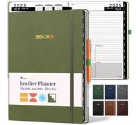 Ensight 2025-2026 HARDCOVER Leather Planner Weekly & Monthly - 8.5x11 Inches - Academic Planner Business Personal or Student - Pen Holder, Thick Paper, July 2025 - June 2026 (Olive Green)