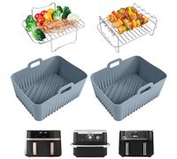 ENSINE Air Fryer Accessories for Ninja, 2 Pcs Silicone Liners for Ninja Foodi Max Dual Zone AF400UK/AF451UK 9.5L, 2 Pcs Air Fryer Racks Compatible with Ninja Dual Air Fryer AF500UK