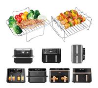 ENSINE Hot Air Fryer Accessories - 2 x Cooking Grates with 4 Skewers for Ninja AF500EU/AF451/SL400/AF400, Cosori Dual Zone 8.5L, Cookwise & Russell Hobbs 9L - Airfryer Racks for 2 Chamber Models