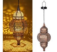 Enskatec Hanging Solar Lights, Outdoor Decor Solar Lantern, Waterproof Metal Moroccan Lantern for Outside Patio Pathway Yard Front Porch Backyard Garden Decorative