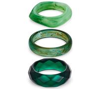 ENSKEFEN 3PCS Green Acrylic Resin Bangle Bracelets for Women Chunky Geometric Round Square Statement Bracelet Bold Wide Irregular Punk Acrylic Resin Bangle Bracelet