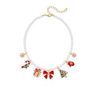 ENSKEFEN Christmas Necklaces for Women Trendy Xmas Tree Snowflake Bow Charms Choker Pendant Necklace Holiday Party Favors Statement Necklace Christmas Jewelry, One Size, Brass, No Gemstone