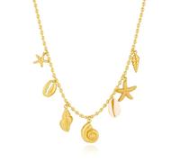 ENSKEFEN Chunky Gold Charm Necklaces for Women Dainty Gold Beaded Conch Seashell Starfish Necklace Statement Pendant Choker Necklace Surfer Summer Boho Beach Ocean Jewellery