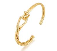 ENSKEFEN Dainty Gold Love Knot Cuff Bracelets for Women Simple Twisted Double Knot Open Bangle Bracelet Adjustable Friendship Thin Wire Bracelet Jewellery
