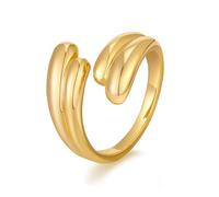ENSKEFEN Gold Chunky Bypass Hug Stackable Rings for Women Bold Double Row Statement Ring Band Adjustable Gold Open Rings Minimalist Ring