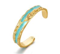 ENSKEFEN Hammered Blue Dripping Oil Cuff Bracelets for Women Chunky Gold Open Bangles Bracelets Vintage Irregular Textured Wide Bracelet Jewellery