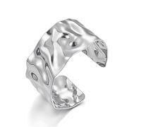 ENSKEFEN Hammered Silver Cuff Bracelet for Women Irregular Wide Open Bracelets Chunky Statement White-Gold Bracelet Adjustable Wrist Cuff Bracelets