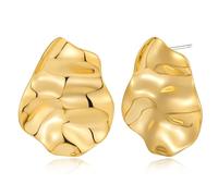 ENSKEFEN Irregular Gold Stud Earrings for Women Hammered Wavy Earring Boho Geometric Statement Gold Stud Earring Vintage Pleated Earrings