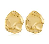 ENSKEFEN Minimalist Hammered Gold Earrings for Women Trendy Irregular Wavy Stud Earring Boho Statement Gold Geometric Earring Vintage Pleated Stud Earrings