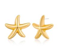 ENSKEFEN Polished Gold Starfish Earrings for Women Trendy Vintage Sea Star Stud Earring Statement Chunky Gold Ocean Shell Star Earring Boho Summer Beach Earrings Jewellery