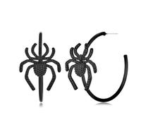 ENSKEFEN Punk Gothic Halloween Spider Earrings for Women Spooky Big Black Spider Open Hoop Earrings Vintage Dark Goth Earring Holiday Statement Jewelry
