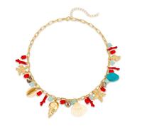ENSKEFEN Sea Shell Necklaces for Women Boho Summer Red Coral Seashell Conch Starfish Charm Necklace Fashion Beach Ocean Chunky Gold Necklaces Statement Necklace Jewellery