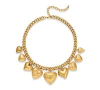 ENSKEFEN Vintage Gold Heart Charm Necklaces for Women Chunky Cuban Chain Necklace with Nine Textured Heart Pendants Retro Puffy Love Heart Necklace Statement Jewellery