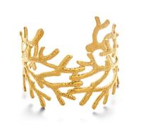 ENSKEFEN Wide Hammered Gold Coral Reef Cuff Bracelet for Women Boho Vintage Irregular Gold Statement Bracelets Chunky Beach Shell Sea Coral Bracelet