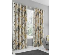 'Ensley' 100% Cotton Botanical Print Pair of Eyelet Curtains Fusion Mustard 229cm width x 229cm drop