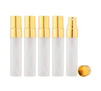 Enslz 10pcs Fine Mist 5ml Atomizer Clear Frosted Glass Bottle Vial Spray Refillable Liquid Fragrance Perfume Empty Scent Bottle for Travel Makeup Party (Gold)