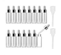 Enslz 15 Pcs Dropper Bottles Empty Refillable Transparent Glass Essential Oil Bottles Perfume Cosmetic Liquid Aromatherapy Lotion Sample Storage Containers Vials Eye Dropper Dispenser (5ml, Silver)