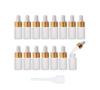 Enslz 15pcs 3ml Mini Empty Frosted Essential Oil Glass Dropper bottle Reusable Bottles Vial Nasal Oil dropper refillable bottle with Metal Screw Mouth lid&rubber Bulb (3ml, Gold)