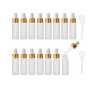 Enslz 15pcs 5ml Mini Empty Frosted Essential Oil Glass Dropper bottle Reusable Bottles Vial Nasal Oil dropper refillable bottle with Metal Screw Mouth lid&rubber Bulb (5ml, Gold)