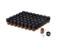 Enslz Mini Essential Oil Bottles - 50pcs Amber Glass Sample Bottles (1ml, 2ml) - Travel, Emergency, Gifting - BPA Free, Leak Proof