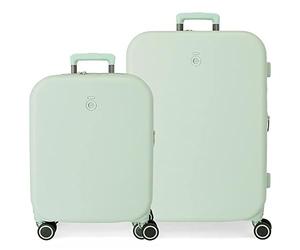 Enso Annie Green Suitcase Set 55/70 cm Rigid ABS Integrated TSA Closure 116L 7.54 kg 4 Double Wheels Hand Luggage