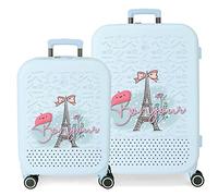 Enso Bonjour Blue Suitcase Set 55/70 cm Rigid ABS Integrated TSA Closure 116L 7.54 kg 4 Double Wheels Hand Luggage